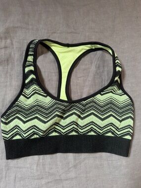lululemon athletica Neon Green and Black Zigzag Racerback Sports Bra